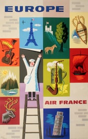 Original Vintage Air France Europe Travel Poster 1957 by Jean Carlu