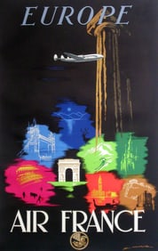 Original Vintage Air France Europe Poster by Maurus 1948
