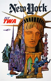 Original Vintage TWA New York Poster by David Klein 1960 NYC