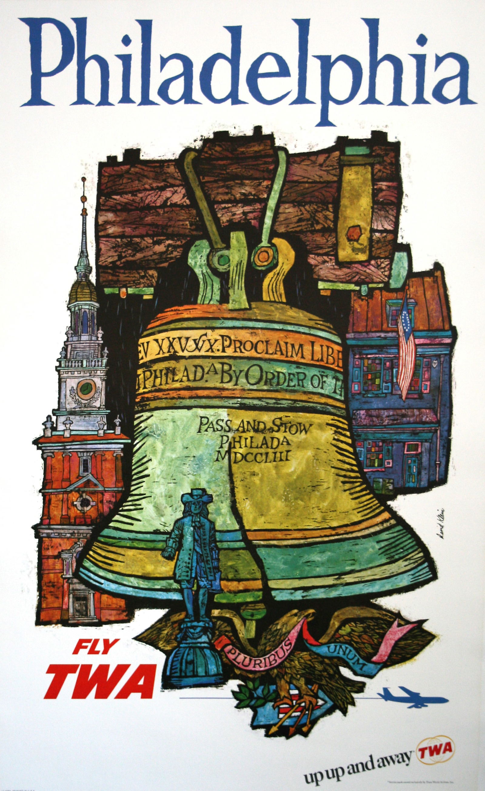 Original David Klein 1960's Vintage Poster - Fly TWA Philadelphia (1 of 1)