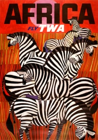 Original David Klein Fly TWA - Africa Zebras Poster c1960