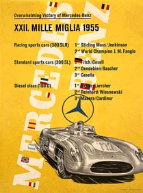 Original Vintage Mercedes Benz Poster Mille Miglia 1955 Formula One