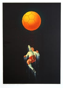 Original Luigi Catiglioni Hand Signed Soccer Player Print 1994