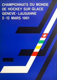 Original Vintage Poster Championnats du Monde de Hockey 1961