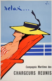 Rene Gruau Original Vintage French Poster 1961 - Relax for Chargeurs Reunis