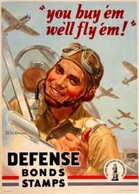 Original Vintage WWII Defense Bonds Poster You Buy Em We'll Fly Em by Wilkinson Medium 1942