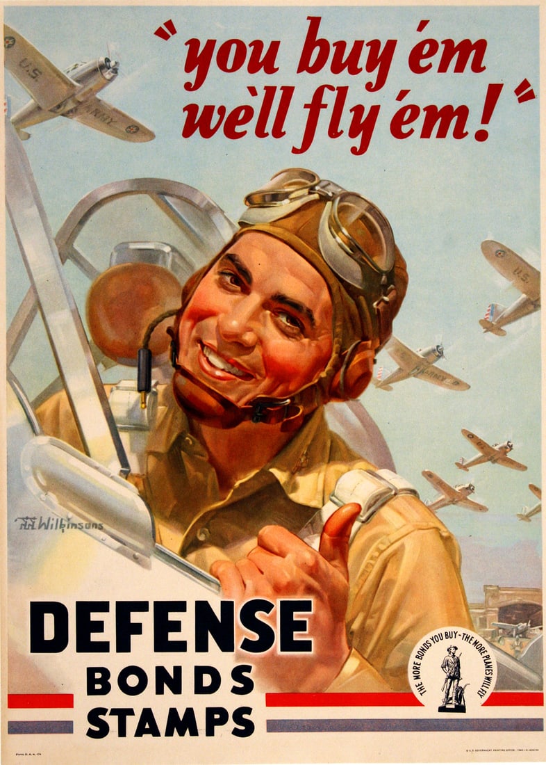 Original Vintage WWII Defense Bonds Poster You Buy Em We'll Fly Em by Wilkinson Medium 1942 (1 of 1)