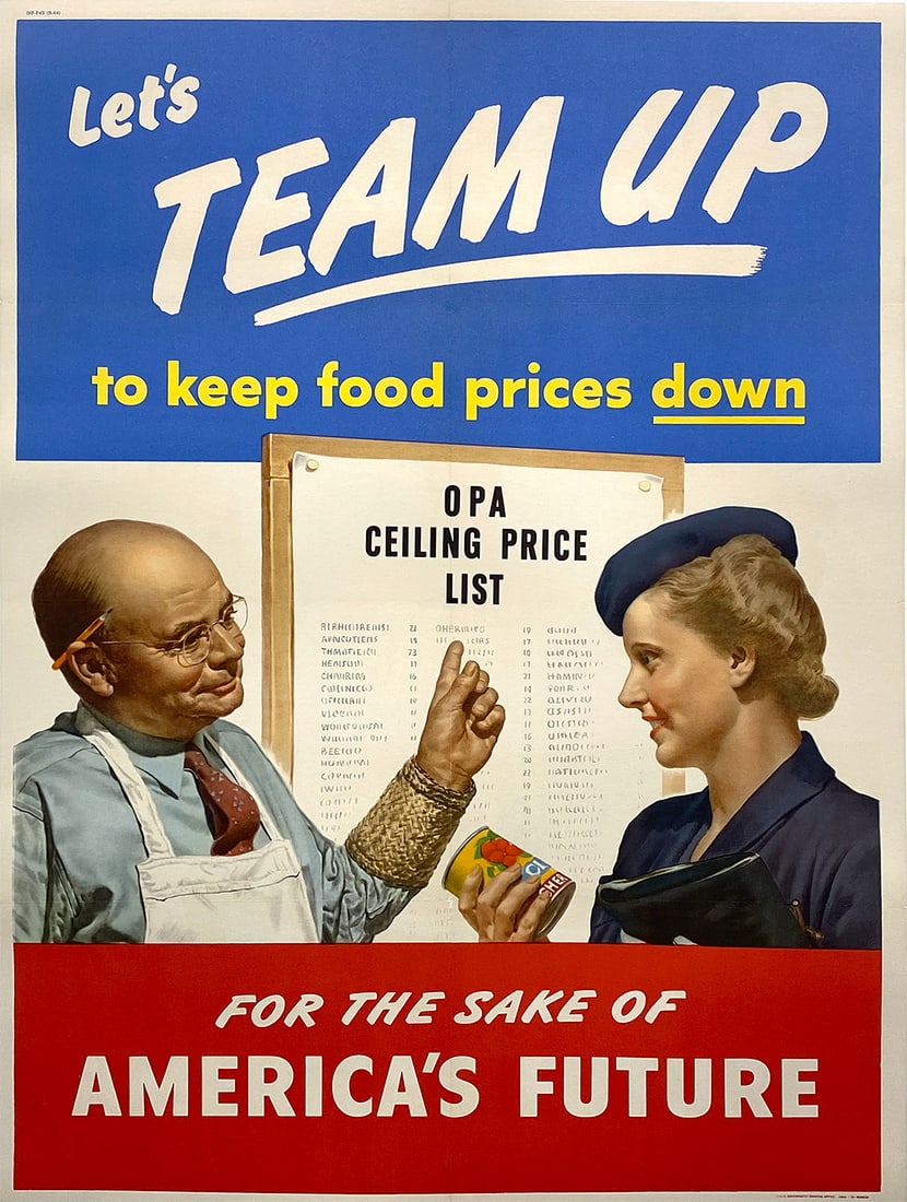 Let's Team Up To Keep Food Prices Down Original Vintage WWll Poster (1 of 1)
