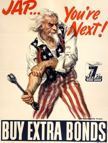 Original Vintage WWII Poster Jap You're Next Buy Extra Bonds James Montgomery Flagg 1942 Large