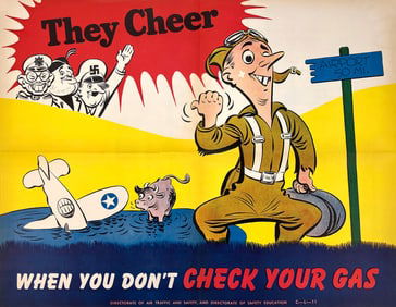 Original Vintage WWII Air Force Poster They Cheer - When You Don't Check Your Gas