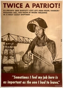 Twice A Patriot Original Vintage WWII Poster 1943 - Wounded Black Soldier