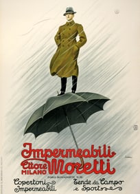 Original Italian Men's Fashion Poster Moretti Umbrella C1921 by Leopoldo Metlicovitz