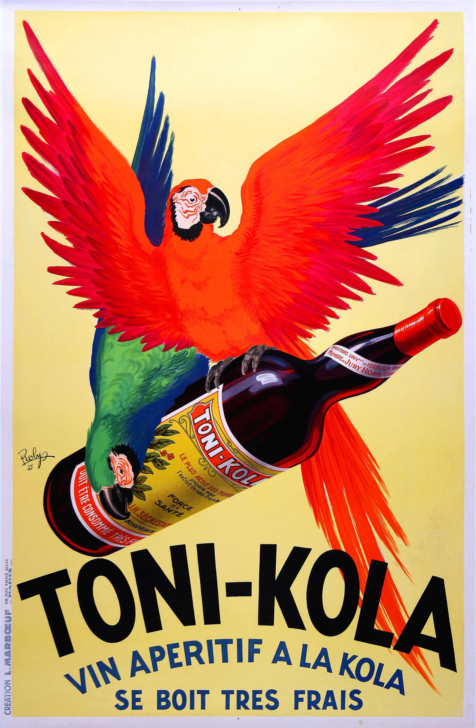 Toni Kola by Robys 1935 Original Vintage Poster: In the world of vintage posters, there are a small number of oversize format posters that are bold, attractive, well designed, and endearing. Such is the case with this Toni Kola design featuring the