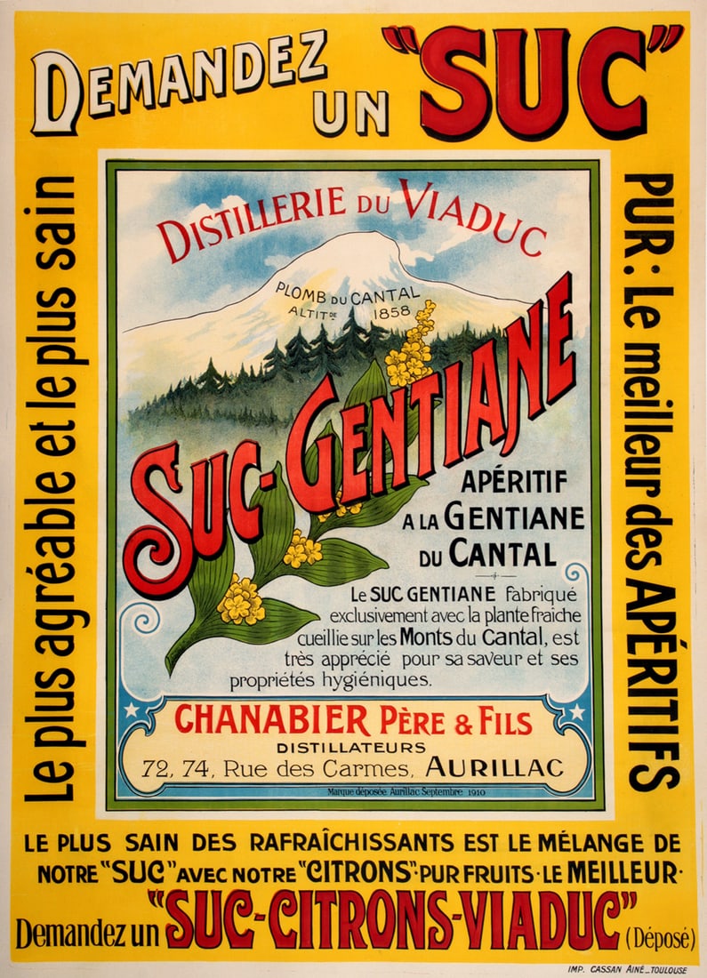 Original Vintage Liquor Poster c1930 French Liqueur Suc Gentiane (1 of 1)