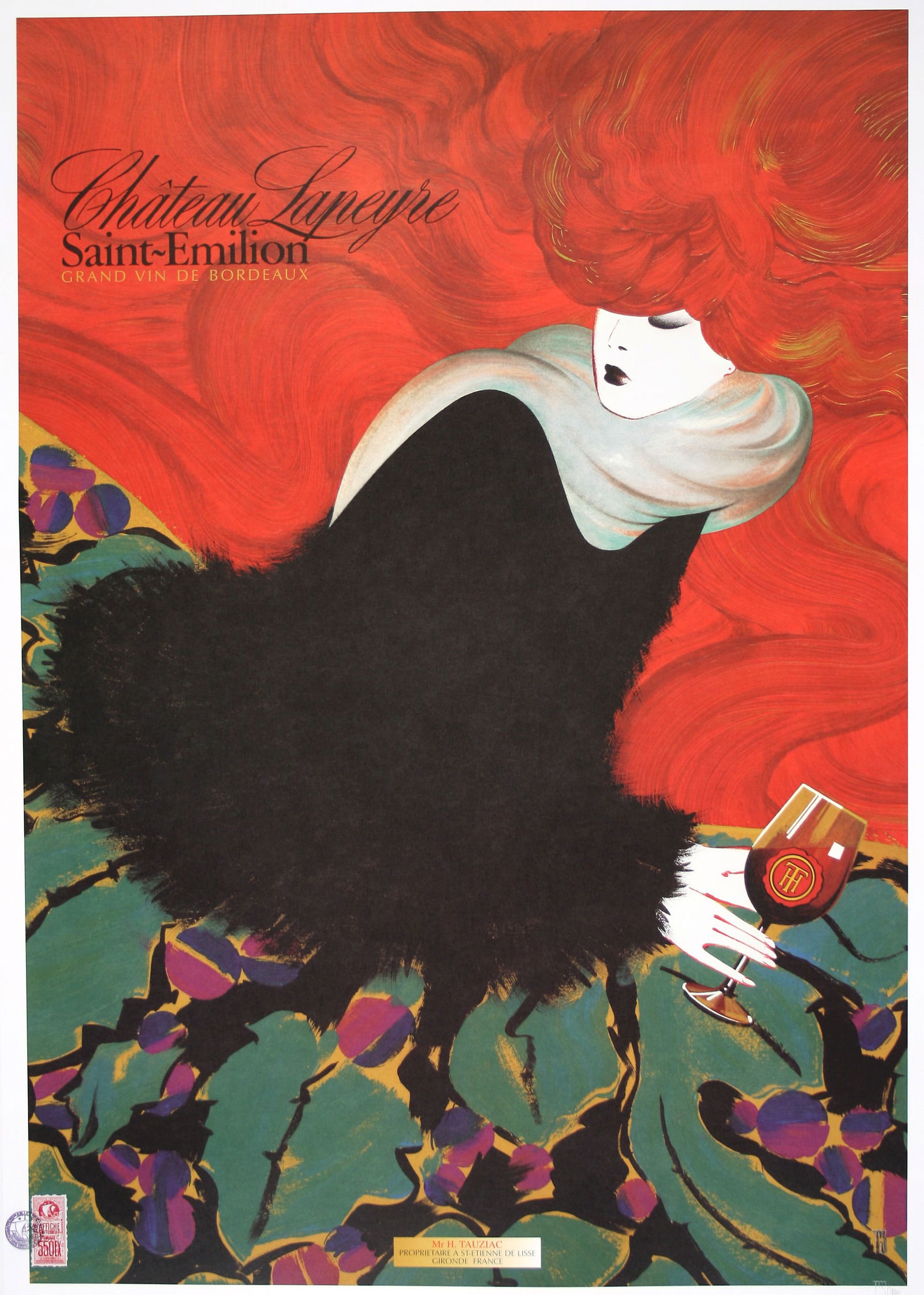 Original Poster for Chateau Lapeyre Wine by Philippe Sommer 1998 Hand Signed: Chateau Lapeyre is an Original Vintage Poster created in 1998 by the French artist, Philippe Sommer. Chateau Lapeyre is a Grand Vin de Bordeaux, which is both tannic and robust, and is typical of Sain