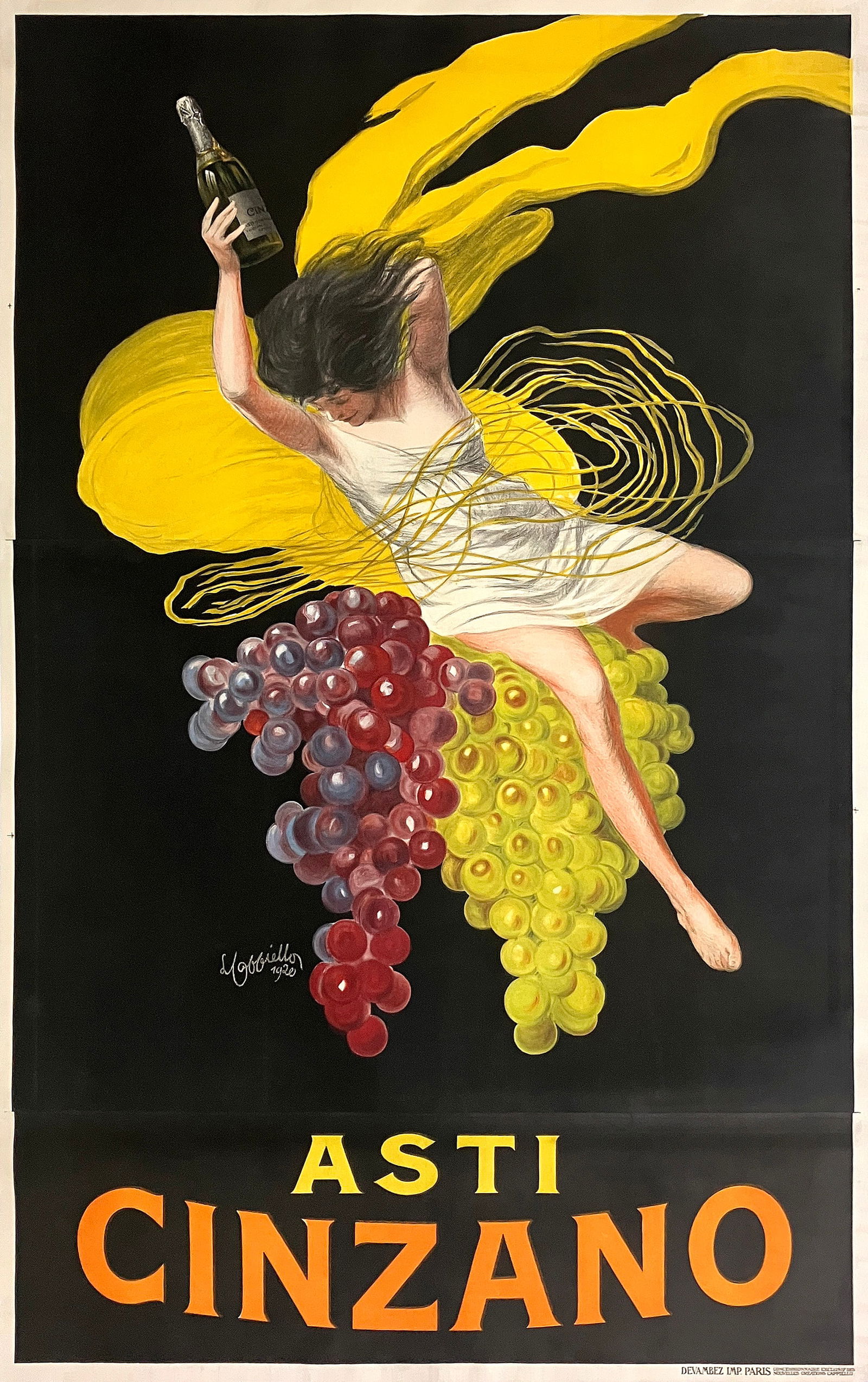 Original Vintage Asti Cinzano Poster by Cappiello 1920 Oversize Extremely Rare: Cinzano was founded in 1757 in Turin, Italy, by brothers Giovanni Giacomo and Carlo Stefano Cinzano. Originally, they were herbalists who created aromatic wines and vermouths using local botanicals. T