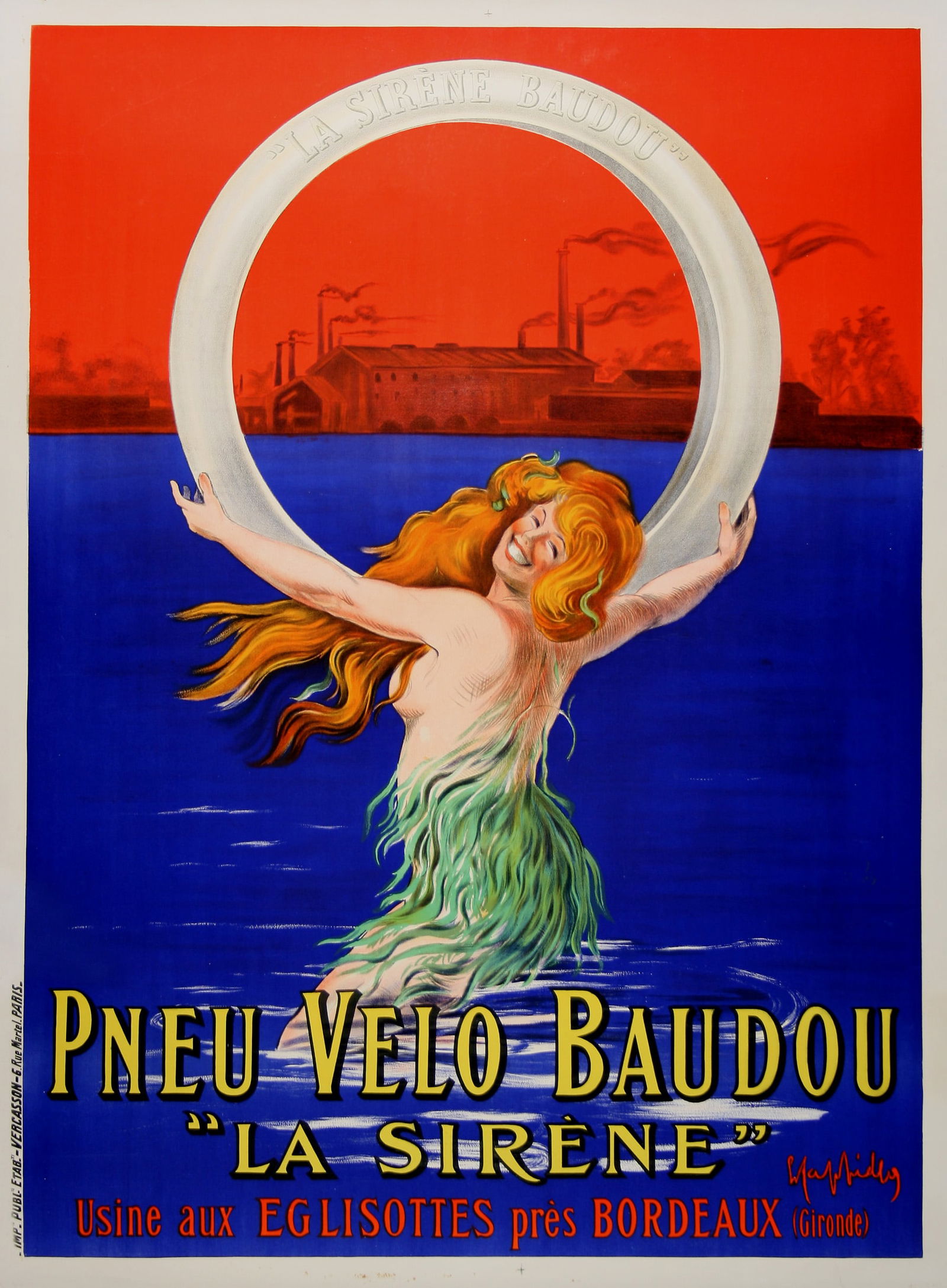 Original Vintage La Sirene Tire Poster by Leonetto Cappiello c1920 (1 of 1)