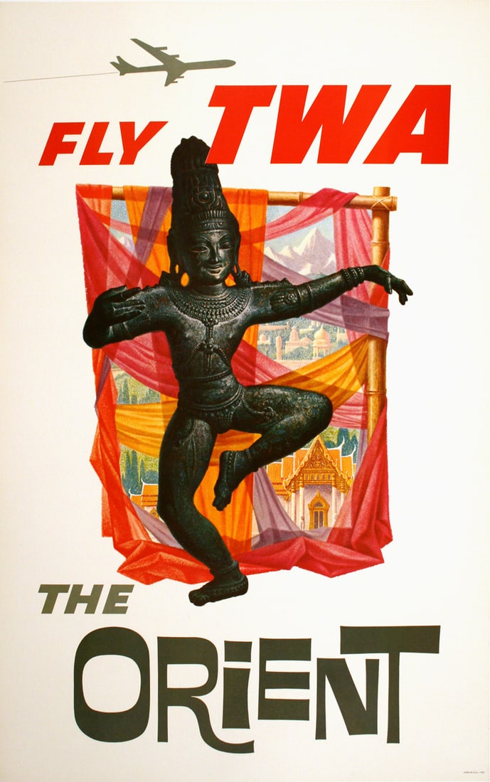 Original David Klein 1950's Poster - Fly TWA The Orient (1 of 1)