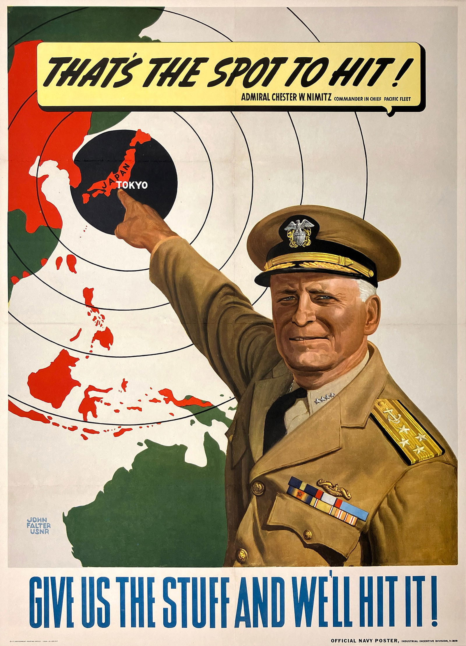 Original Vintage WWII John Falter Poster - That's The Spot To Hit 1944 (1 of 1)