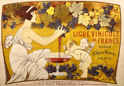 Original Vintage Ligue Vinicole de France Pooster by Manuel Orazi 1901