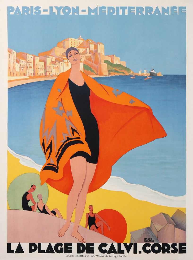 Original Vintage Roger Broders Art Deco La Plage de Calvi PLM Corse Poster 1928 Corsica (1 of 1)