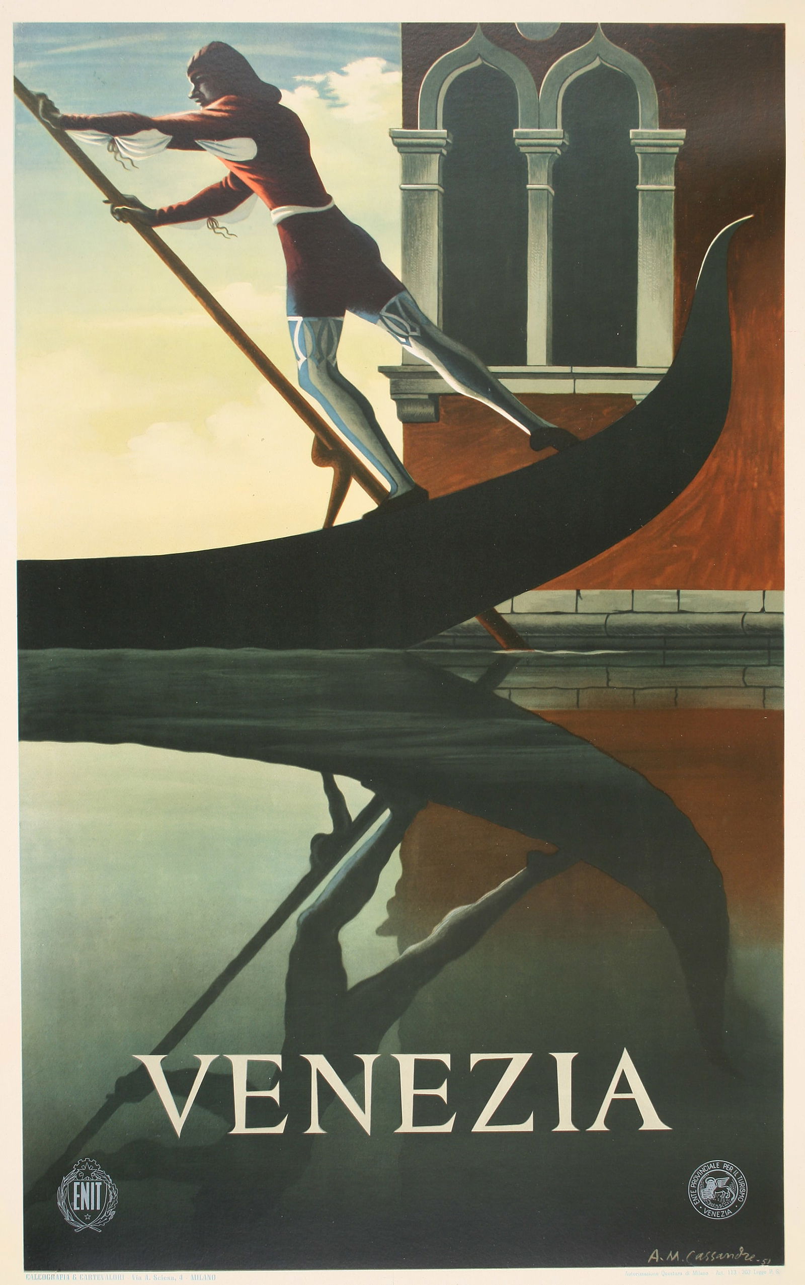 Cassandre Original Vintage Poster 1951 for Venezia Gondolier (1 of 1)
