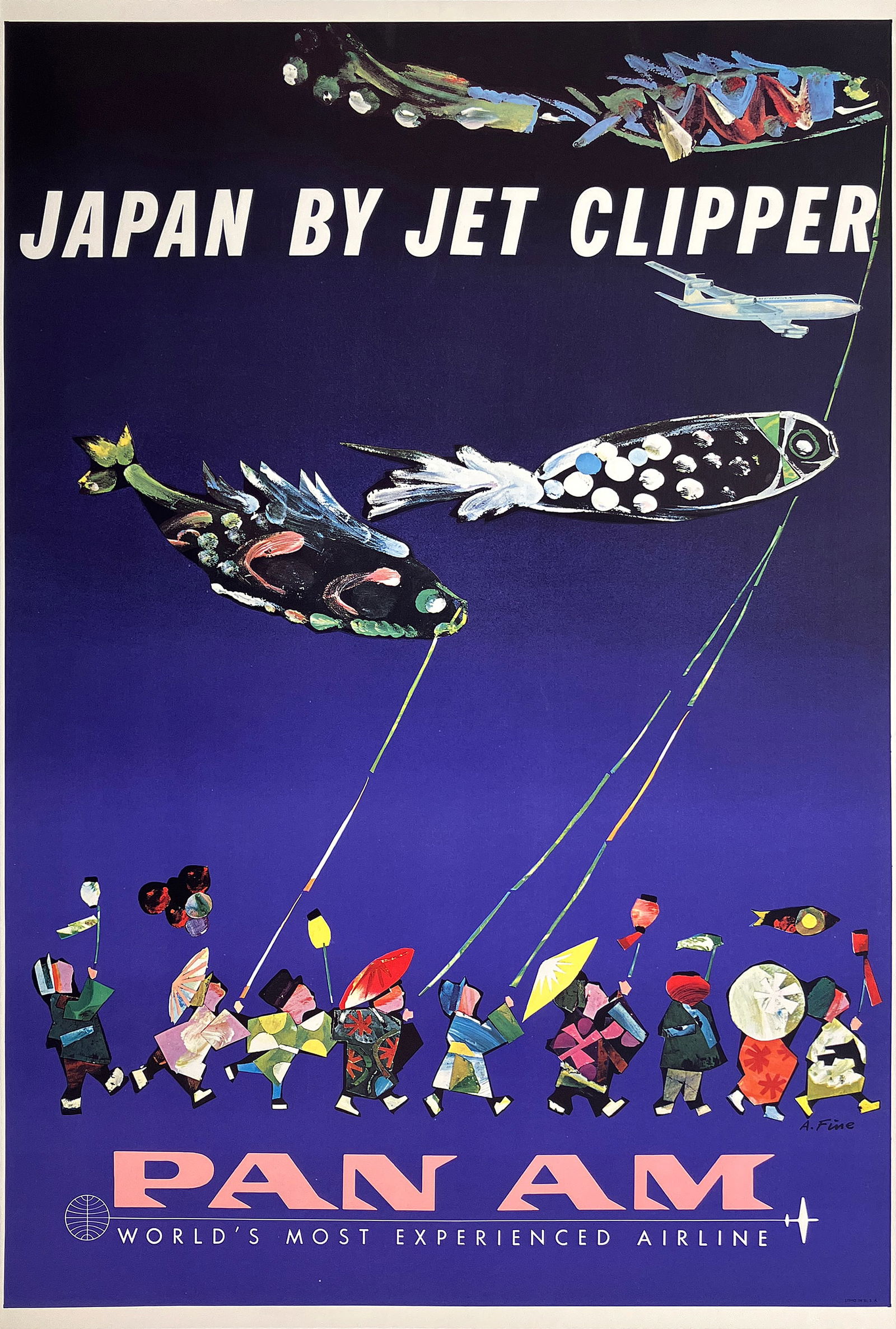 Original Vintage Pan Am Japan by Jet Clipper 1960's Poster by Aaron Fine - Rare (1 of 1)