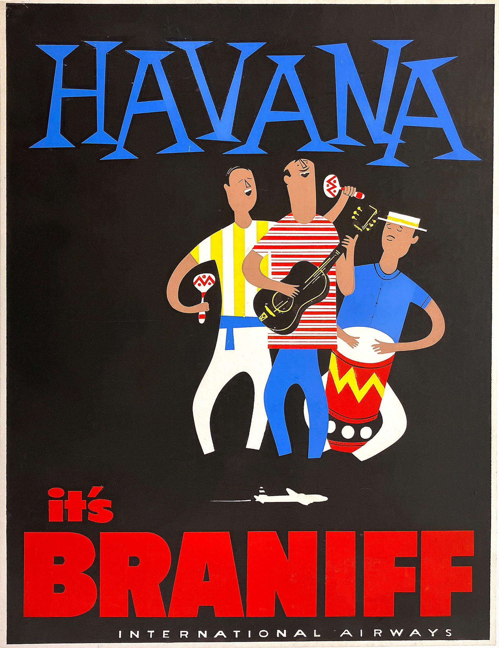 Original VIntage It's Braniff Havana Musical Trio - c1955 Poster Pre Castro (1 of 1)