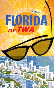 Original Vintage Fly TWA Florida Poster by David Klein c1960