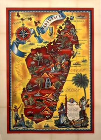 Original Vintage Map of Madagascar by Maurice Tranchant 1952