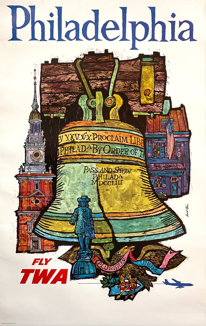 Original Vintage Fly TWA to Philadelphia Poster by David Klein c1960 (1 of 1)