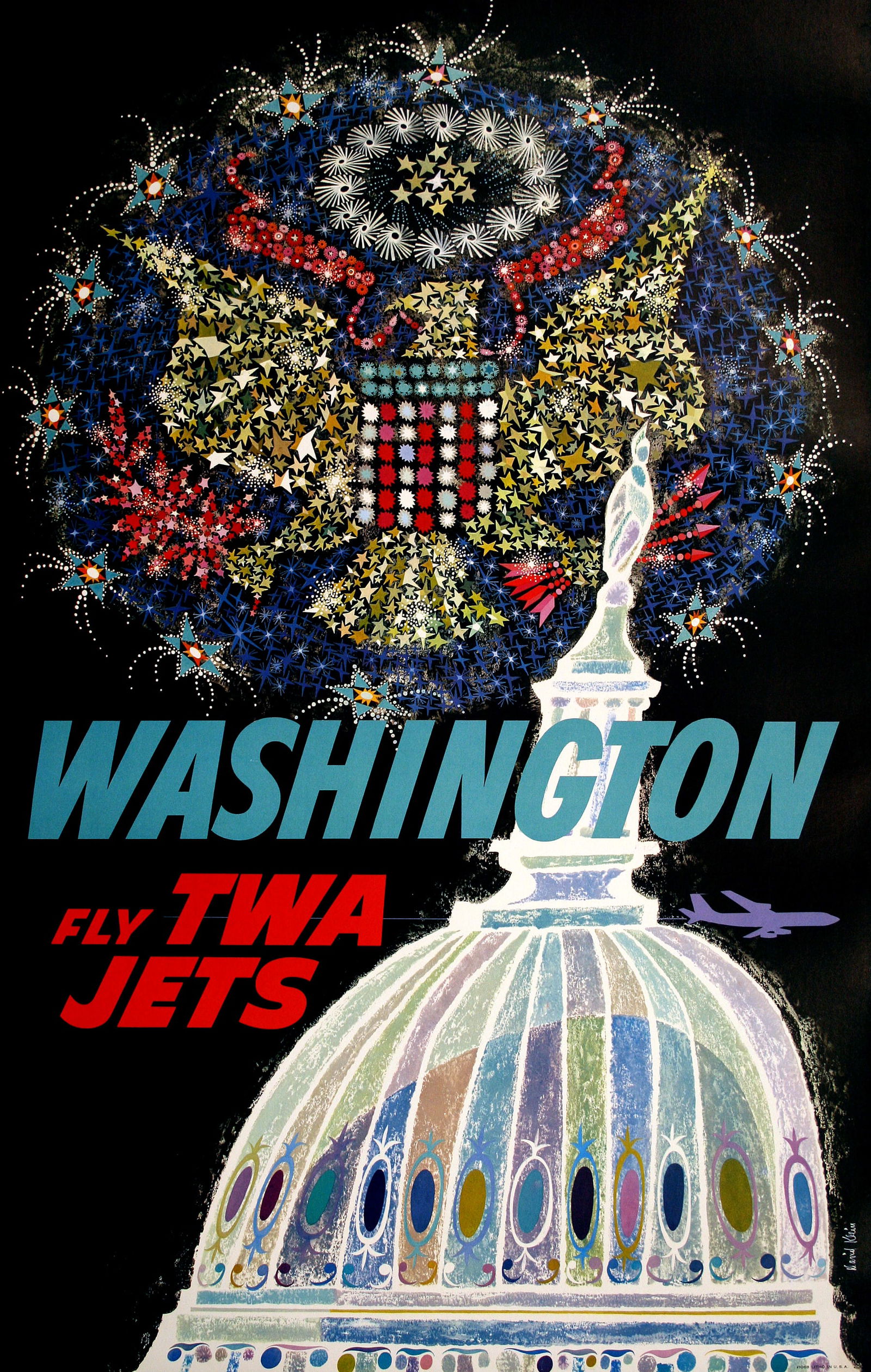 Original David Klein 1958 Poster - Fly TWA Jets Washington (1 of 1)