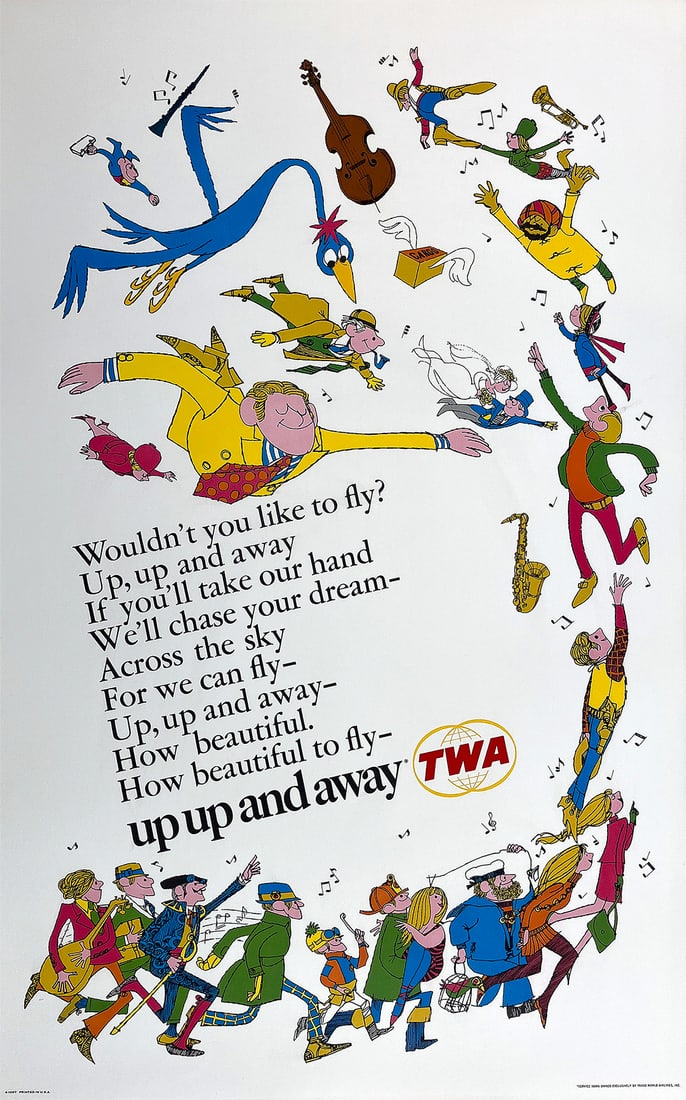Original Vintage TWA Up Up and Away Song Poster c1960 (1 of 1)