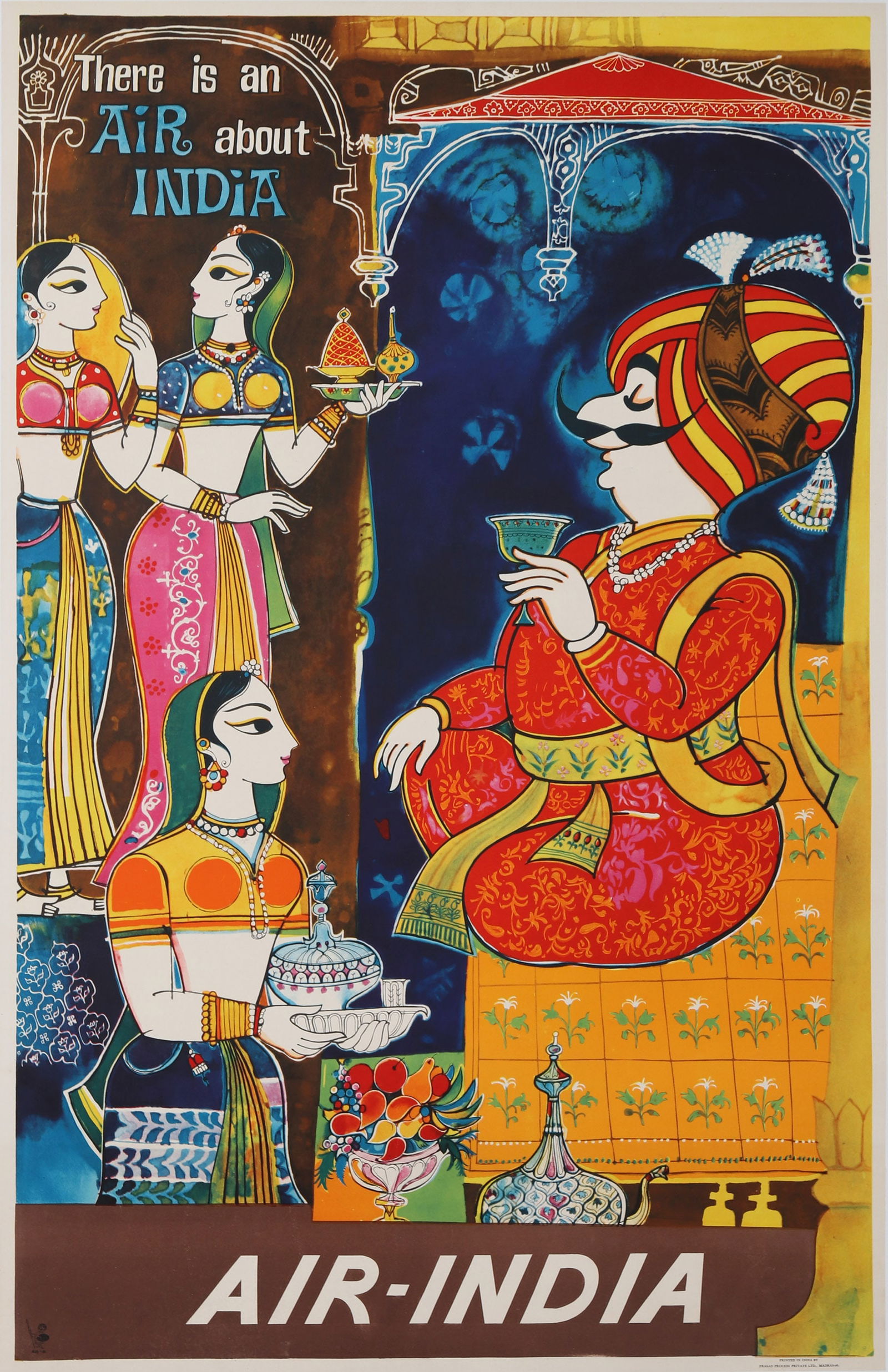 Original Vintage Air India Maharajah Travel Poster c1960 (1 of 1)