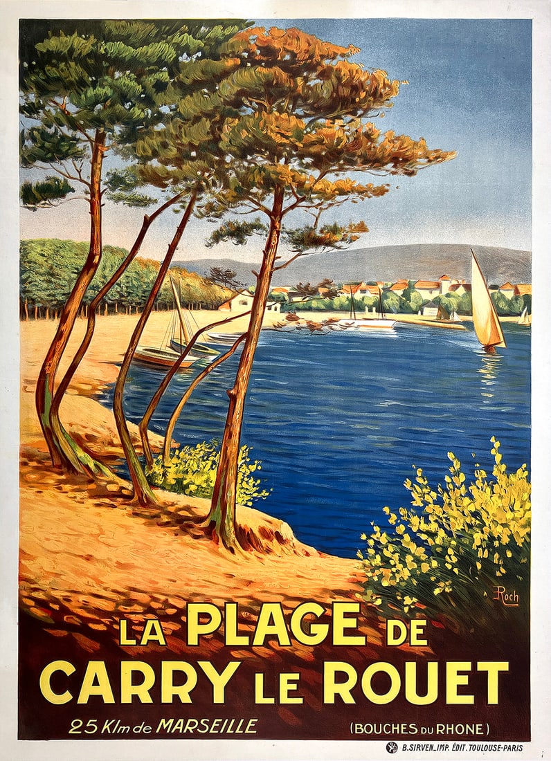 Original Vintage La Plage de Carry le Rouet Poster by Roch 1920 (1 of 1)