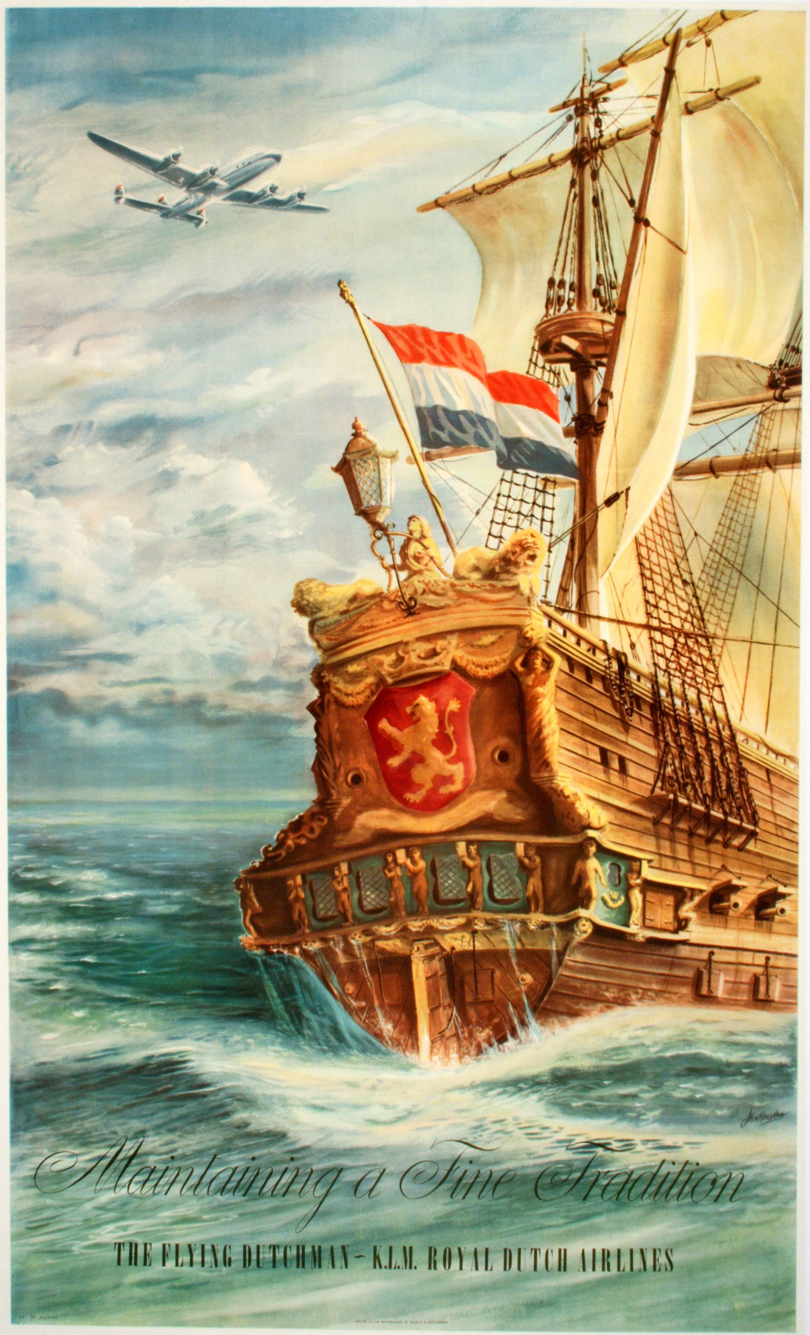 Original Vintage KLM The Flying Dutchman Poster by Joop Van Heusden c1950 (1 of 1)