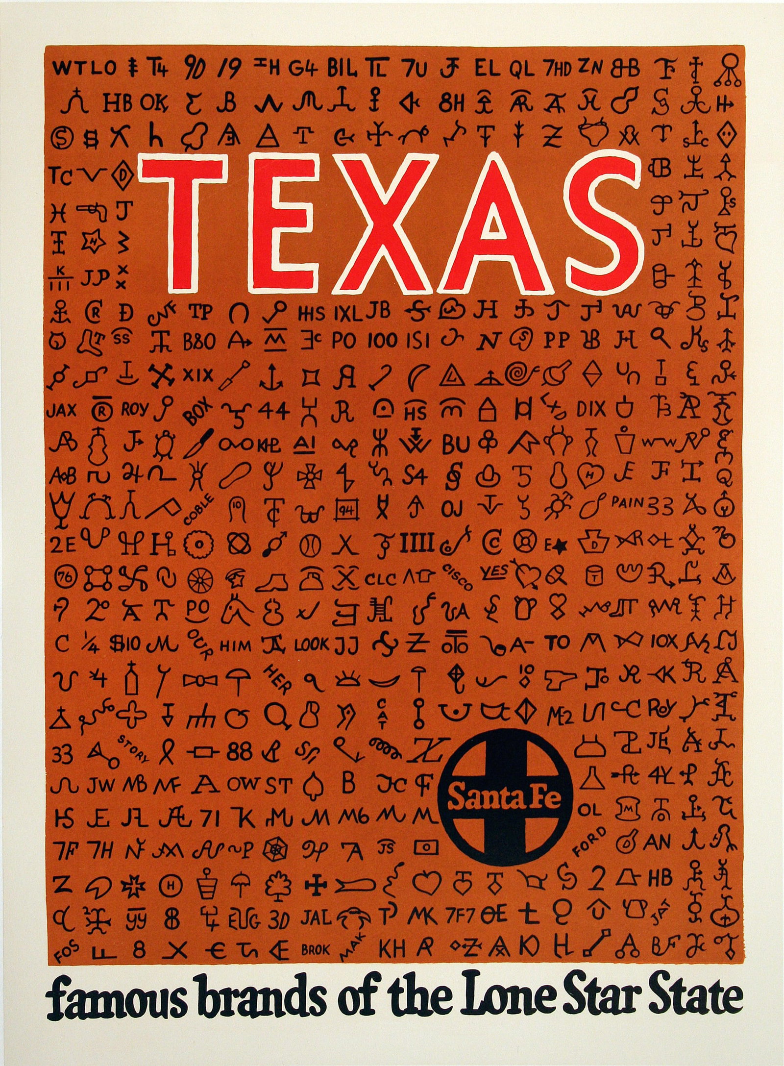 Original Santa Fe Railway Poster c1950 - Texas: This rich design was part of a group of posters commissioned by the Santa Fe Railway to promote travel to the west. The Santa Fe Railway was founded in 1859. The company helped settle the mid-west in
