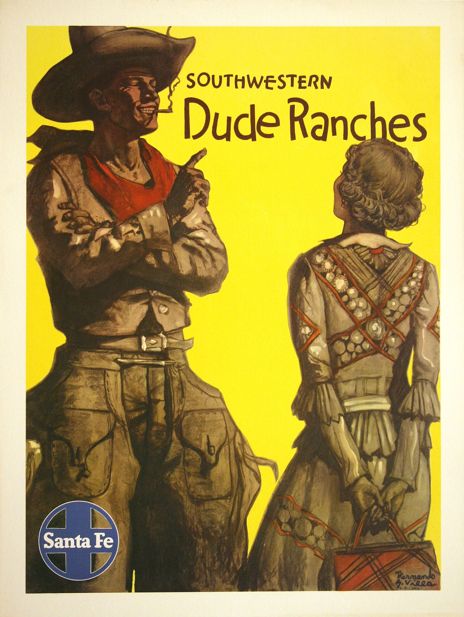 Original Vintage Santa Fe Railway Poster - Dude Ranches by Hernando Villa 1949 (1 of 1)