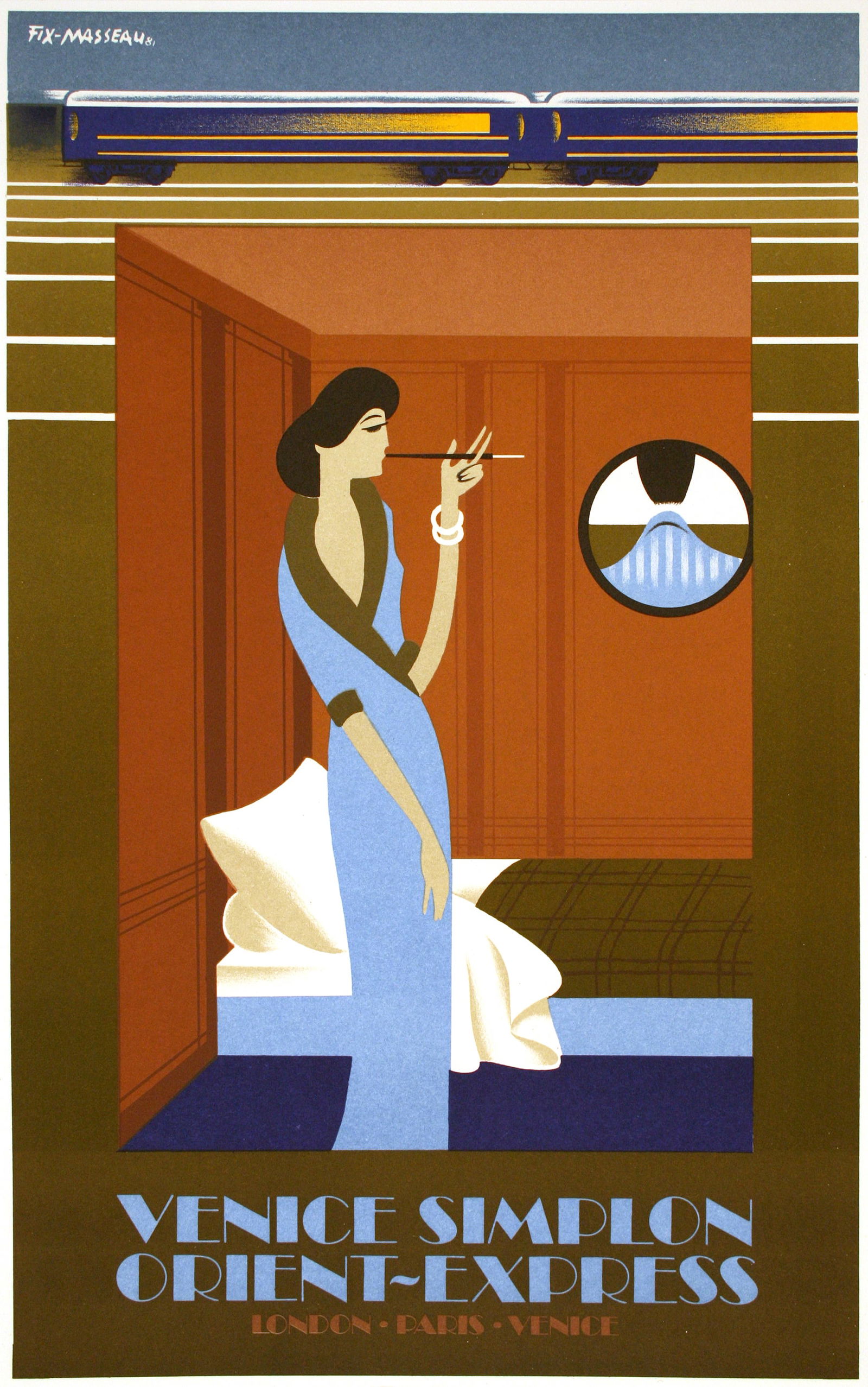 Original Vintage Poster for the Venice Simplon Orient Express 1982 - Woman in Blue (1 of 1)