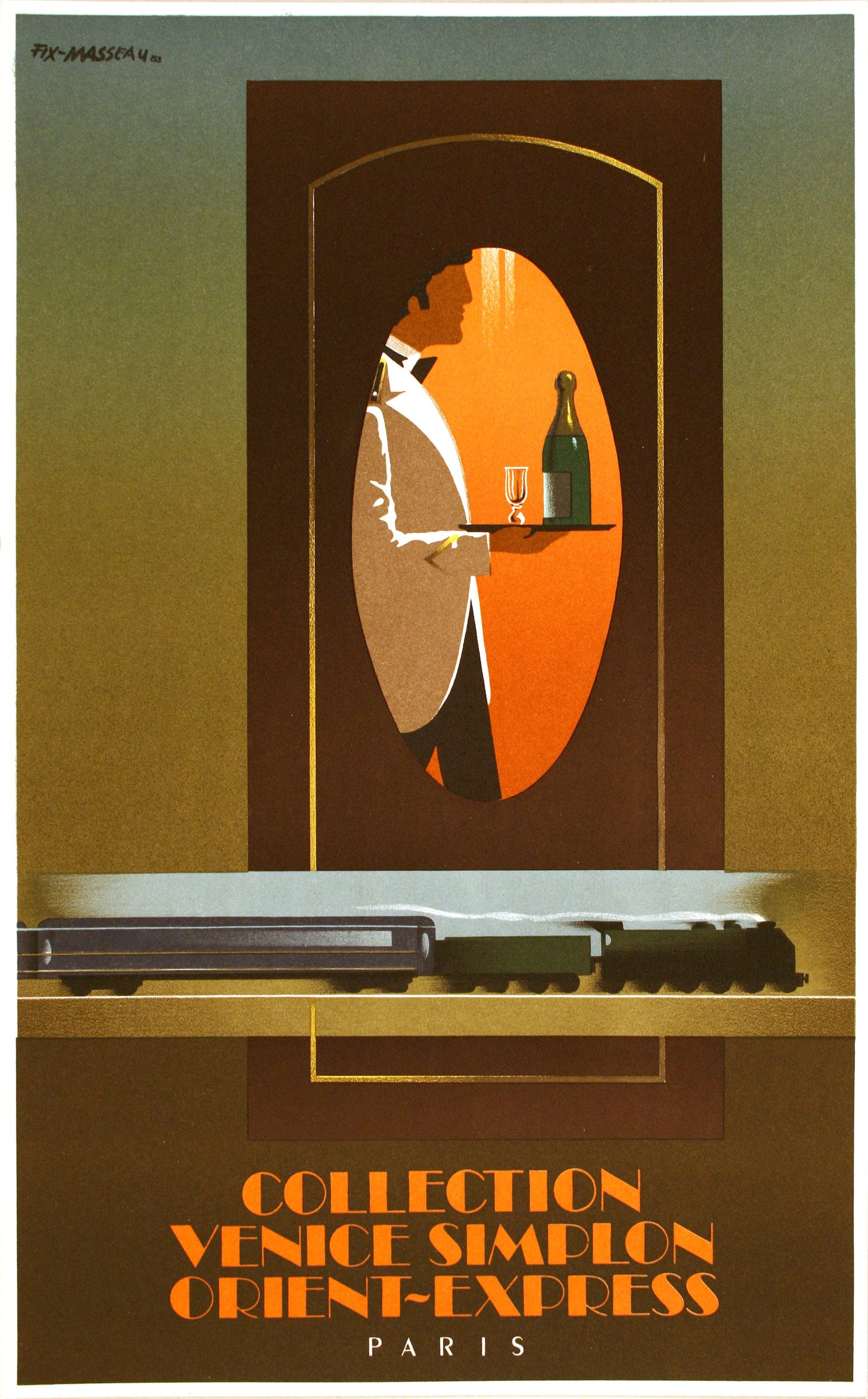 Original Vintage Poster for the Venice Simplon Orient Express 1982 - Waiter With Champagne (1 of 1)
