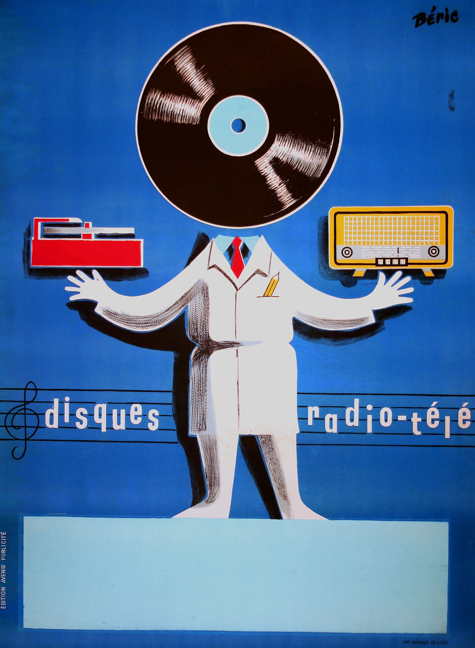 Radio Disques Original French Mid Century Poster for Radios and Record Players by Beric c1950 (1 of 1)