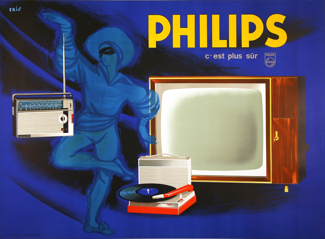 Original Vintage Philips TV Radio Poster by Eric c1955 (1 of 1)