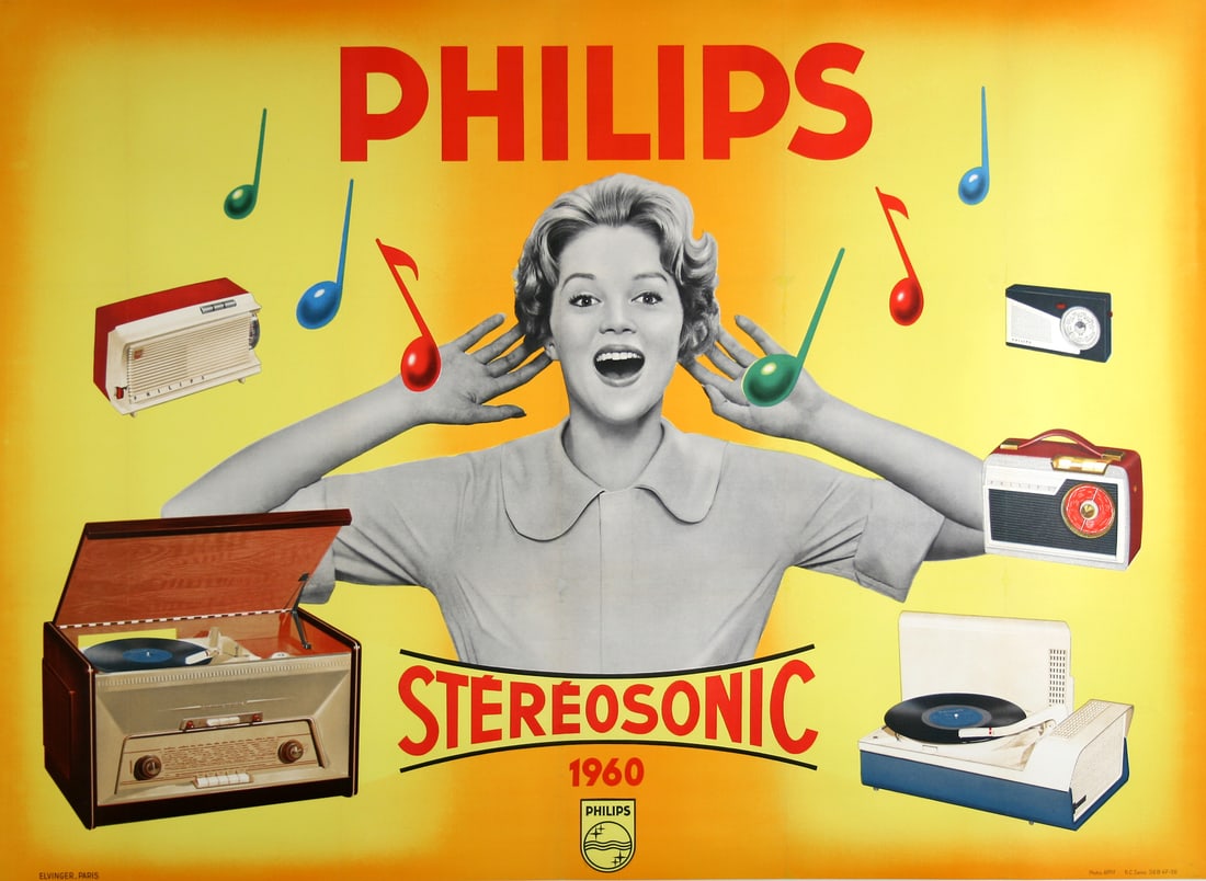 Original Vintage Philips Stereosonic Record Player Poster 1960 by Elvinger (1 of 1)
