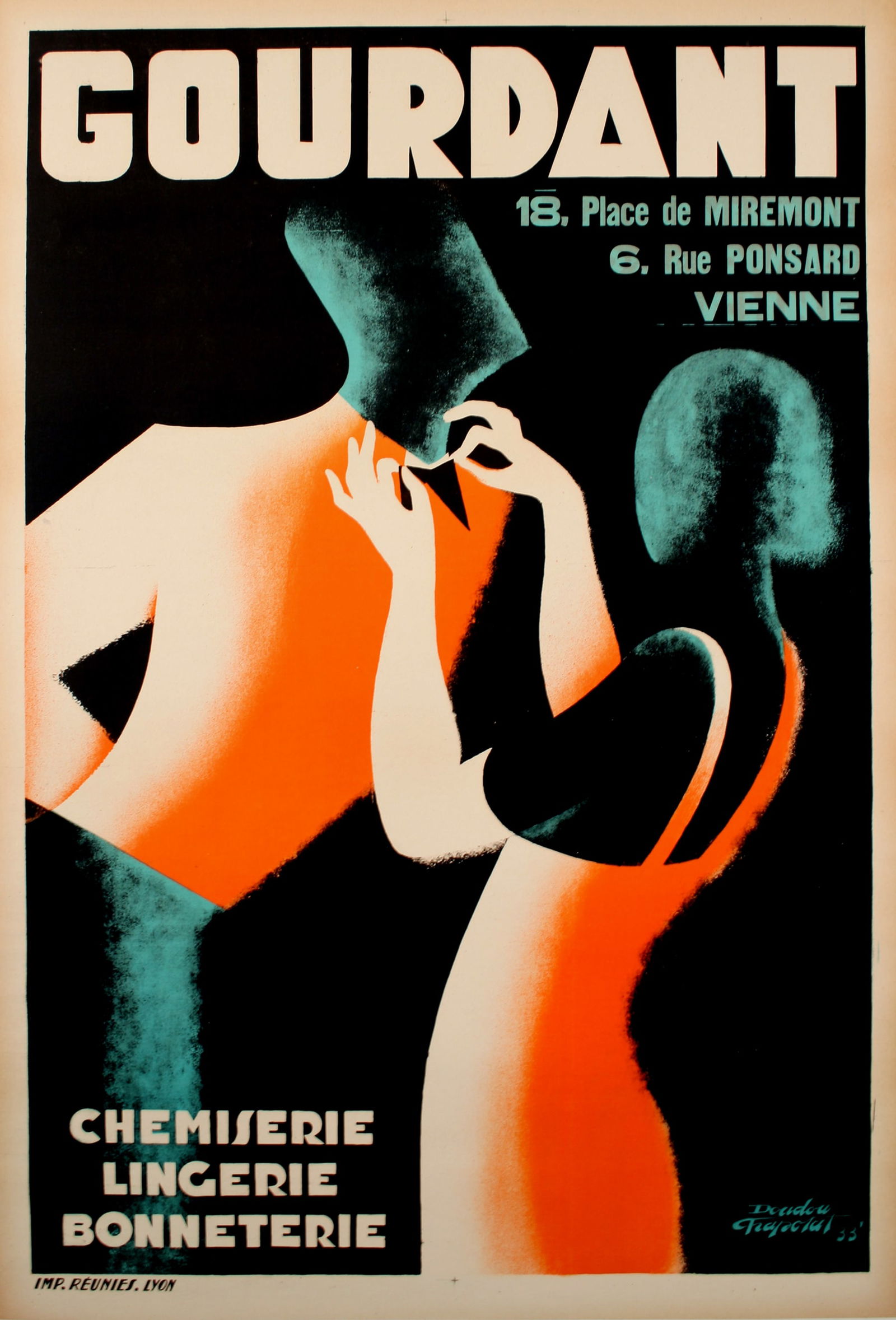 Gourdant 1933 Original Vintage French Poster for Clothing Store by Frapotat (1 of 3)