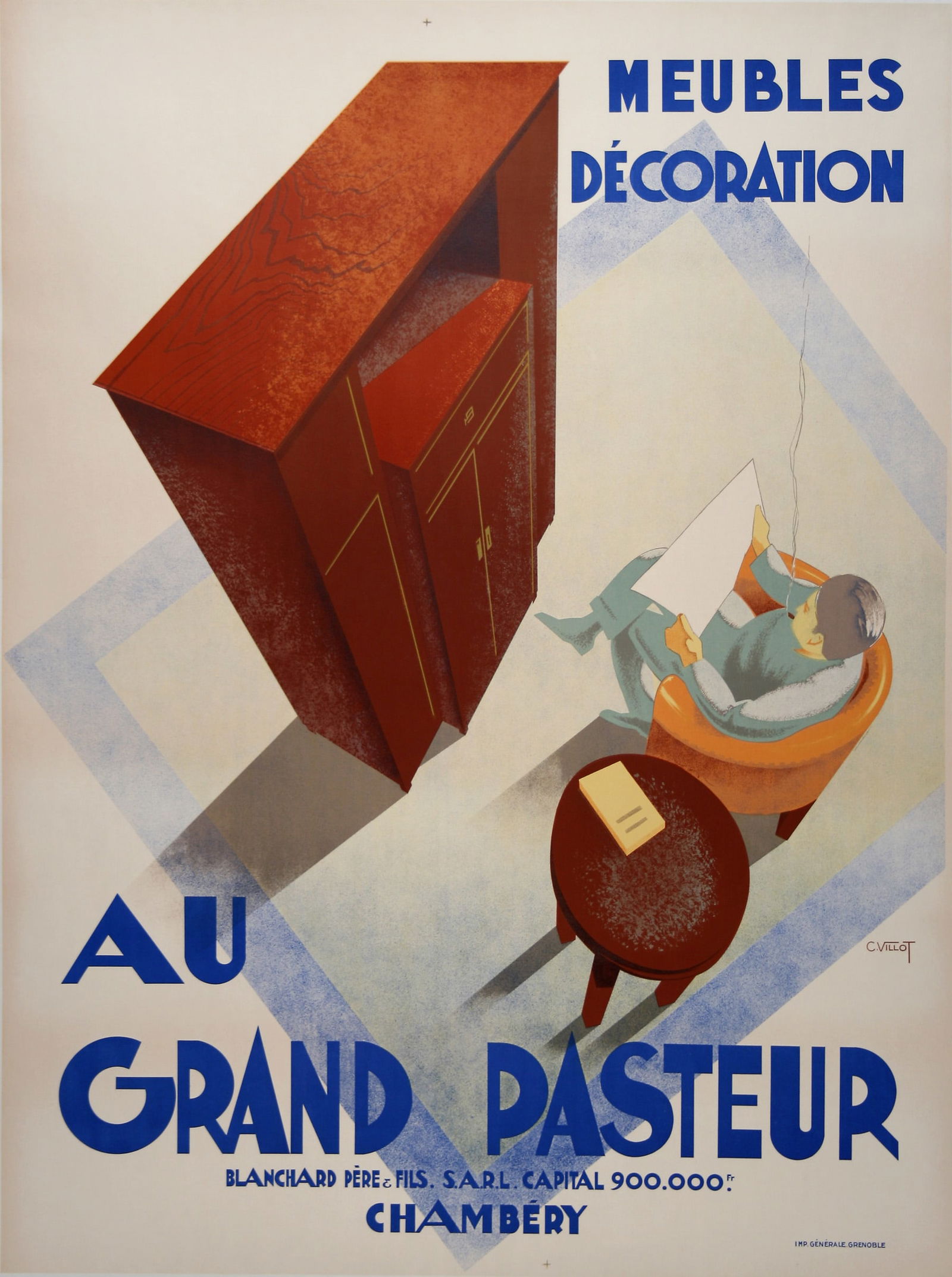 Au Grand Pasteur Furniture Poster Original Vintage French by Villot c1935 (1 of 1)