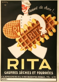 Original French Rita Biscuits Poster 1933 by Leon Dupin