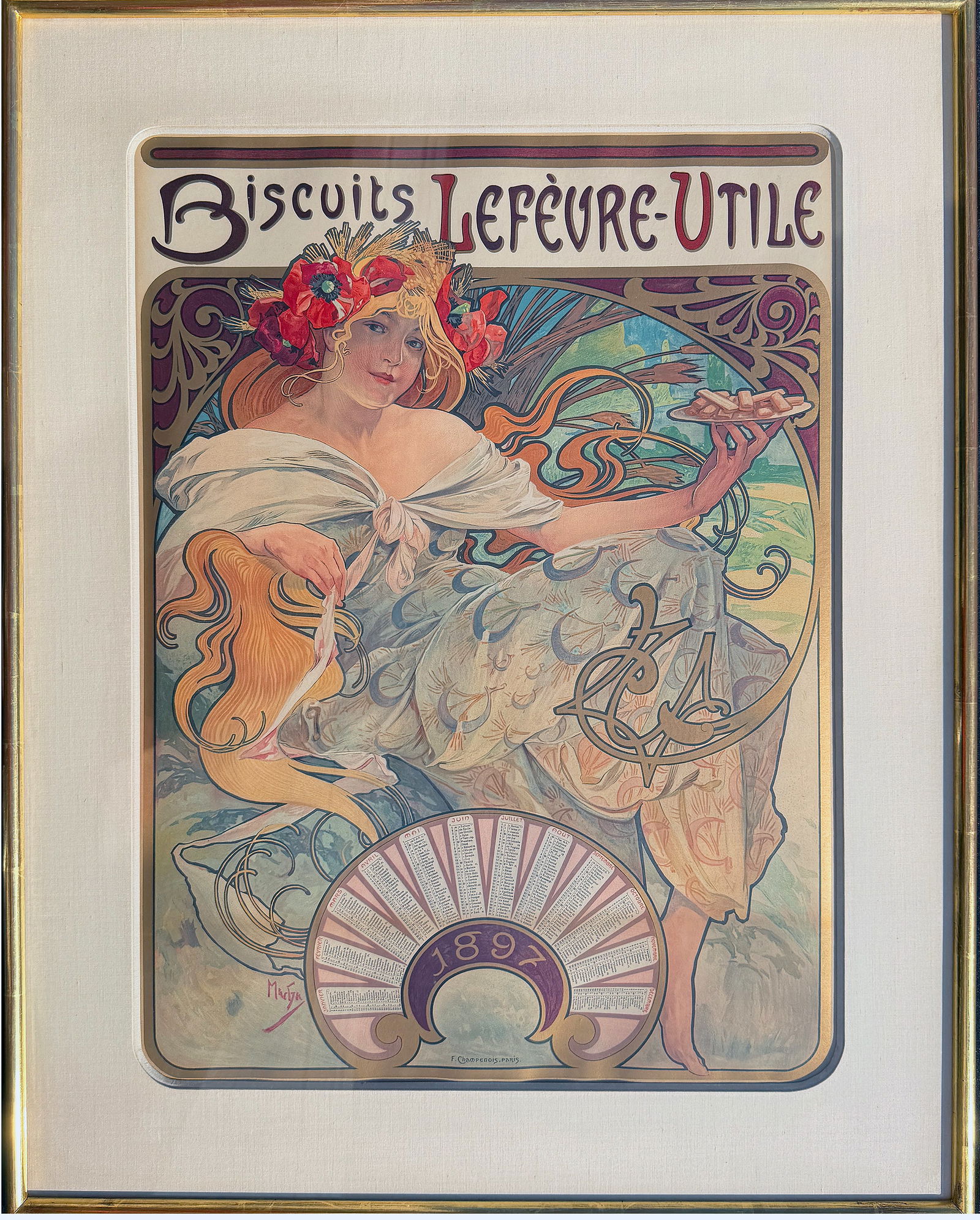 Original Vintage Alphons Mucha Biscuits Lefevre Utile Calendar Poster 1897 Sarah Bernhardt Framed (1 of 1)