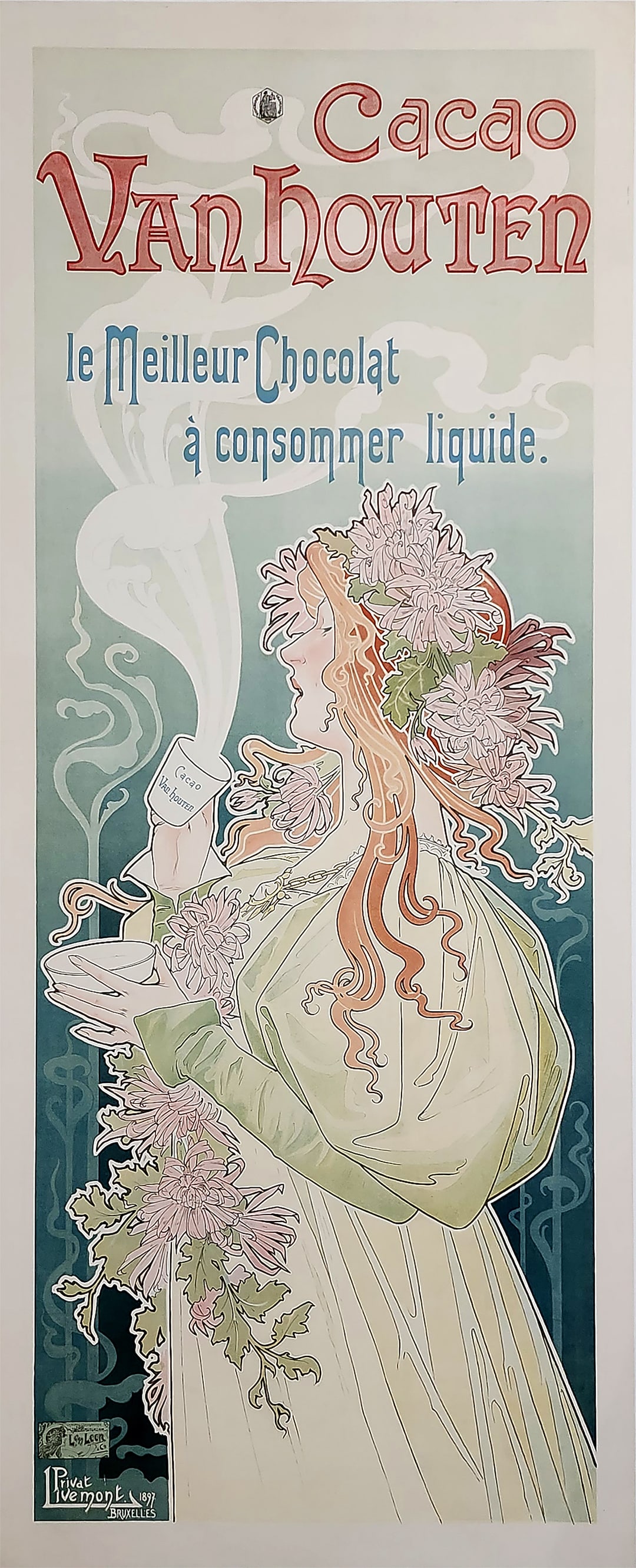 Rare Original Cacao Van Houten Poster by Privat Livemont 1897 Red Head (1 of 1)