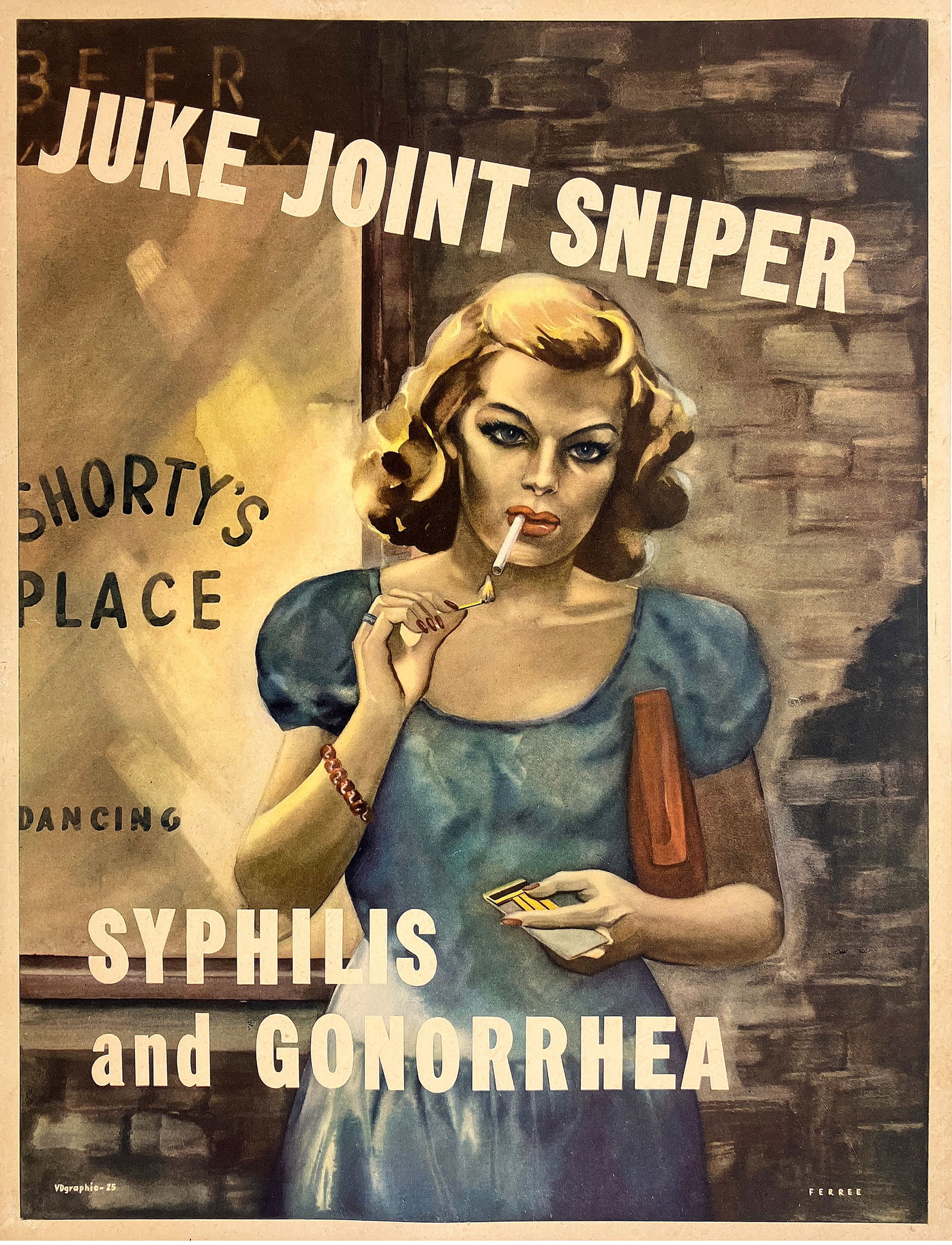 Origiinal Vintage WWII Juke Joint Sniper Sypphilis and Gonorrhea Poster C1940 (1 of 1)