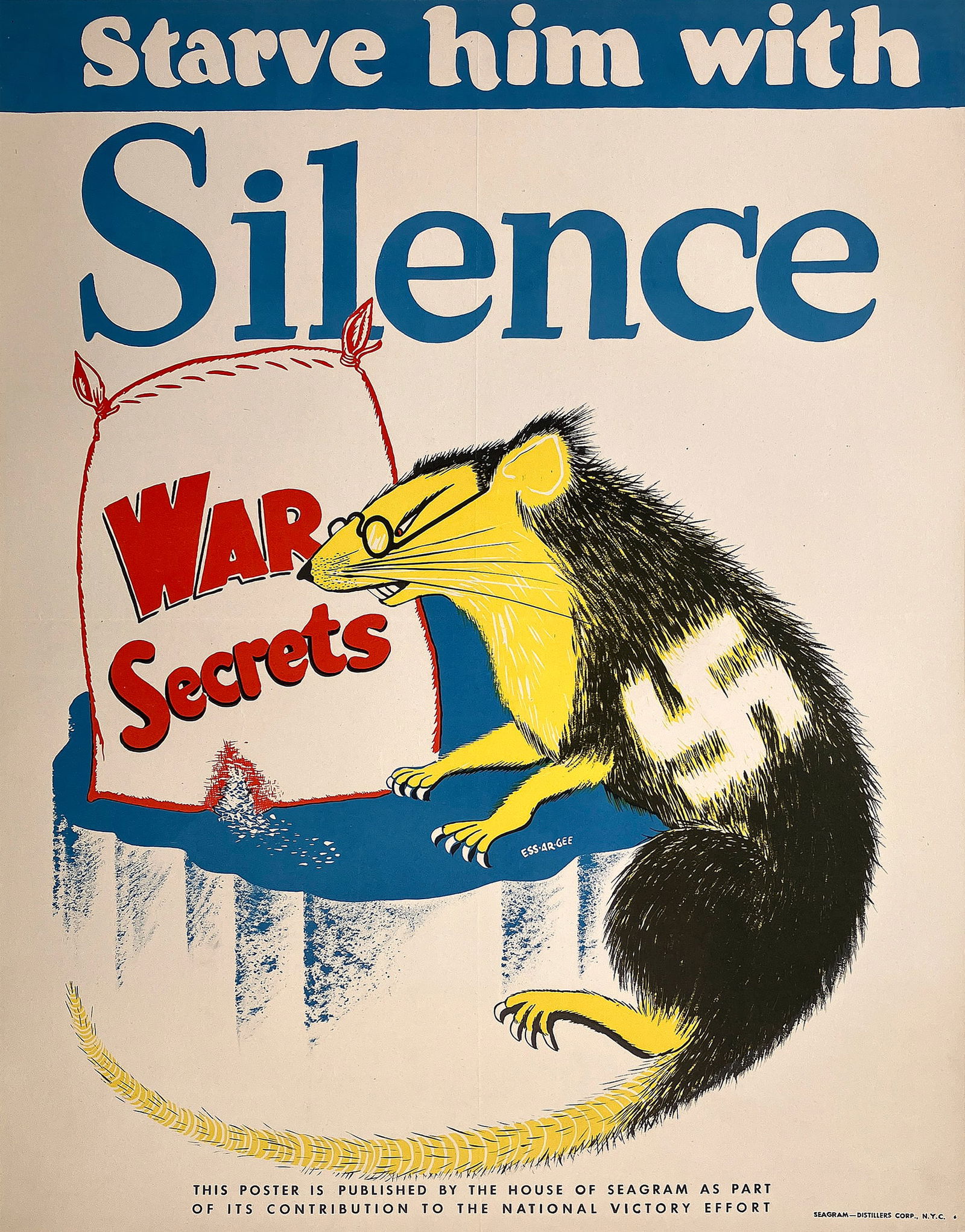 Original Vintage Starve Him With Silence Poster for Seagram's by Ess.Ar.Gee C1943 (1 of 1)